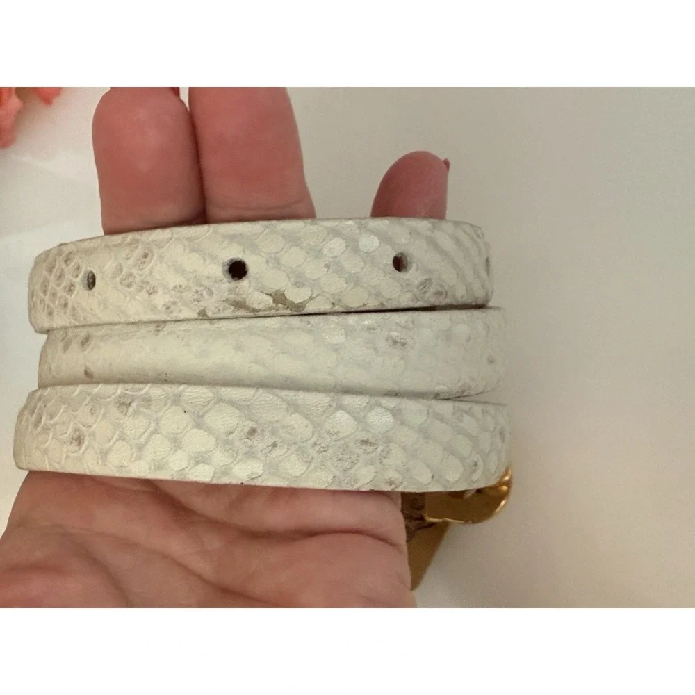 Anna Pellissari Size L Gold Tone Buckle Beige Gray Animal Print Leather Belt NWT
